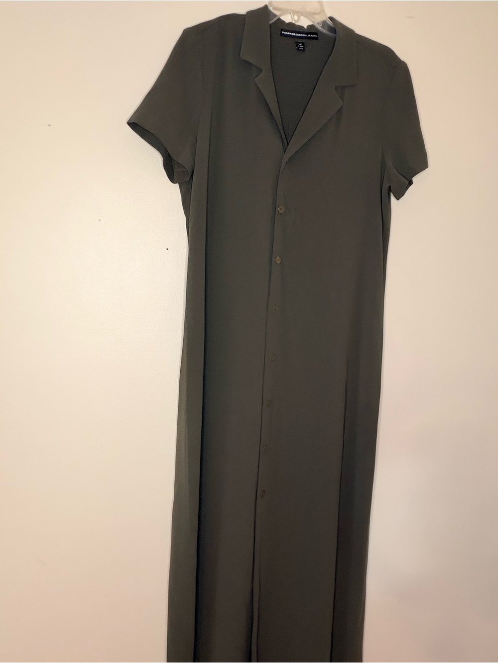Ellen Tracy Olive Green Short-Sleeve Button-Front Shirt Dress